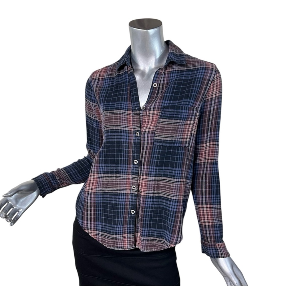 Forever 21 Women’s Small Flannel Plaid Button Front Shirt Black Blue Pink Red